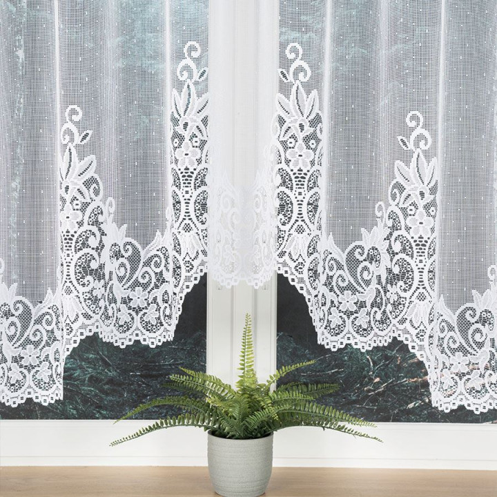 BERENIKA - Firanka gotowa żakardowa z podcięciem na dole - 330x170 cm - kolor biały