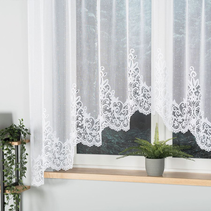 BERENIKA - Firanka gotowa żakardowa z podcięciem na dole - 330x170 cm - kolor biały
