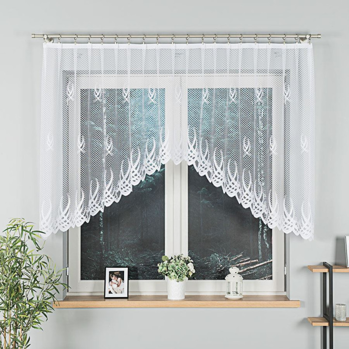 GOSIA - Firanka gotowa żakardowa z podcięciem na dole - 300x120 cm - kolor biały