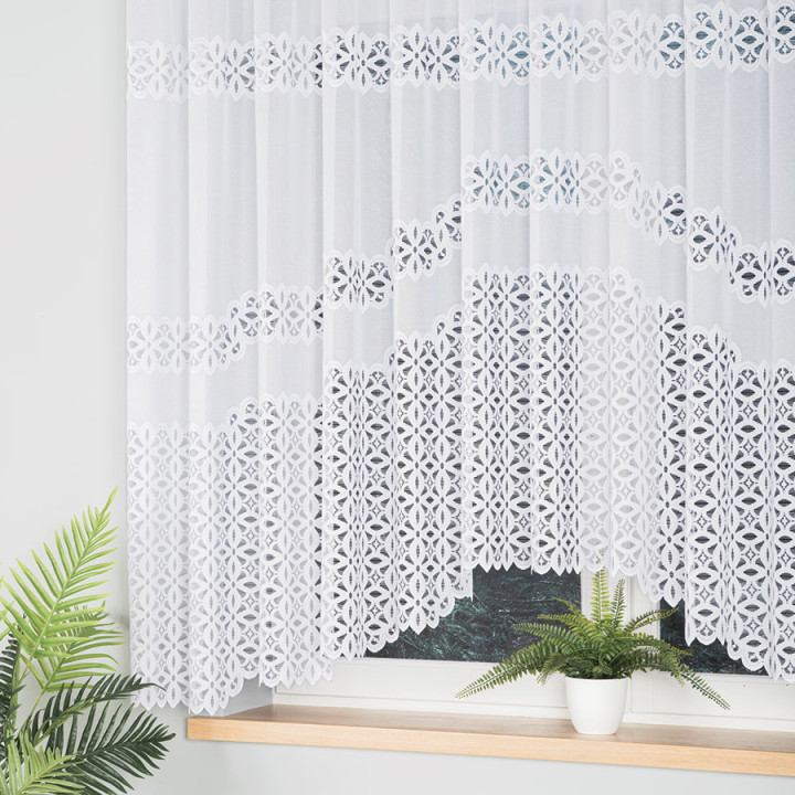 ADRIANNA · firanka gotowa · biała · pas ażurowy · 300x160