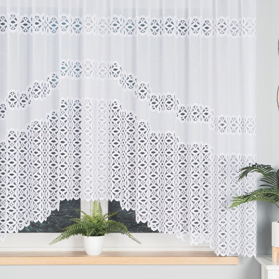 ADRIANNA · firanka gotowa · biała · pas ażurowy · 300x160