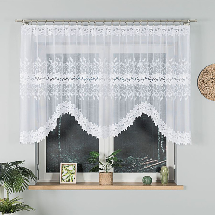BASTIA - Firanka gotowa żakardowa z podcięciem na dole - 300x120 cm - kolor biały