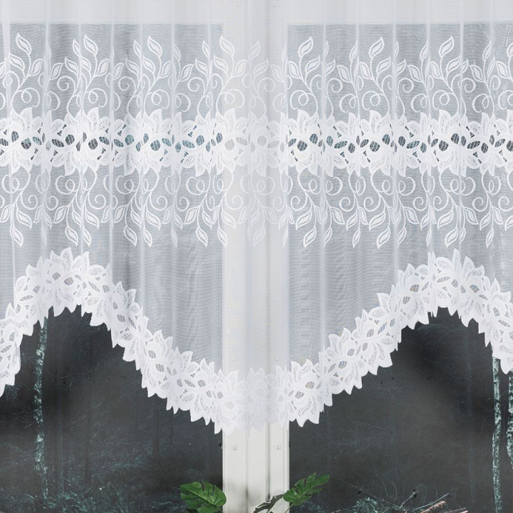 BASTIA - Firanka gotowa żakardowa z podcięciem na dole - 300x120 cm - kolor biały