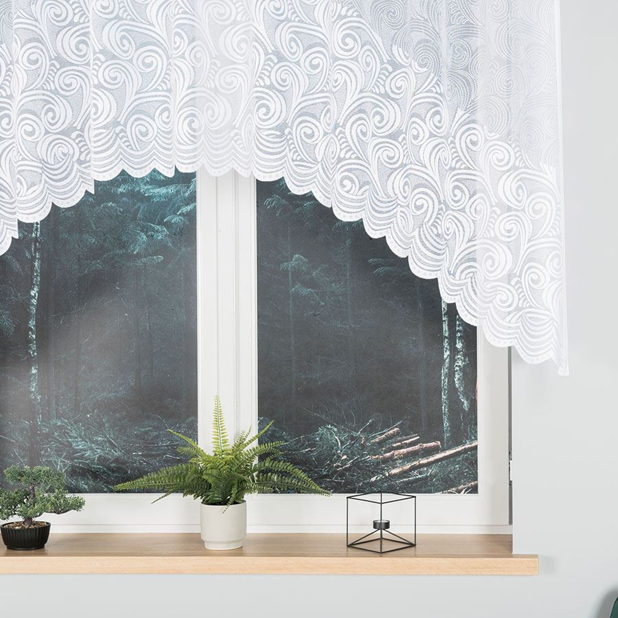 KINGA - Firanka gotowa żakardowa z podcięciem na dole - 250x120 cm - kolor biały