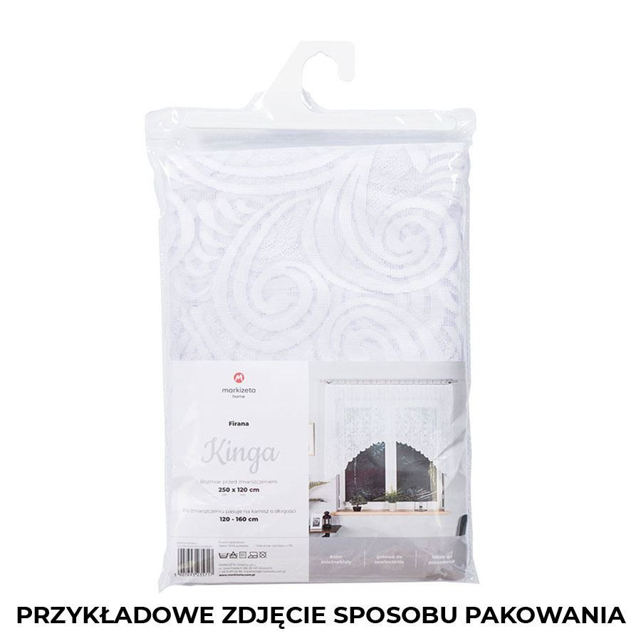 KINGA - Firanka gotowa żakardowa z podcięciem na dole - 250x120 cm - kolor biały