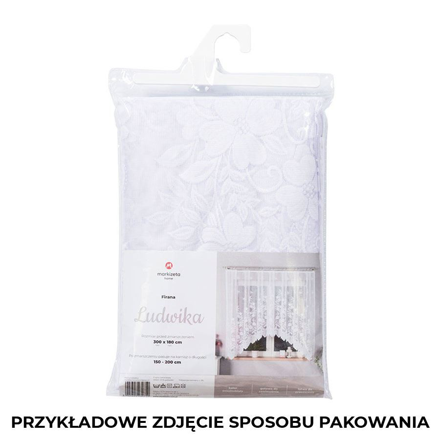 LUDWIKA - Firanka gotowa żakardowa z podcięciem na dole - 310x160 cm - kolor biały