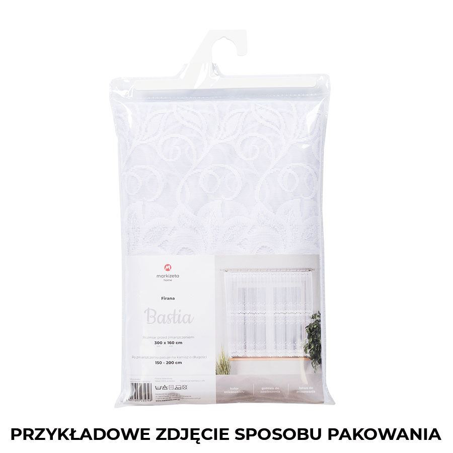 BASTIA - Firanka gotowa żakardowa z podcięciem na dole - 320x140 cm - kolor biały