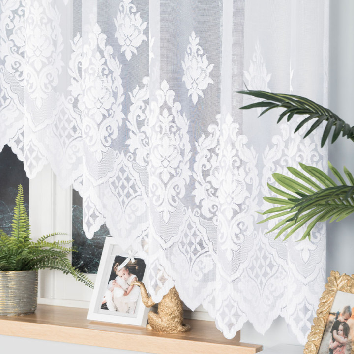 LUDMIŁA - Firanka gotowa żakardowa z podcięciem na dole - 400x160 cm - kolor biały