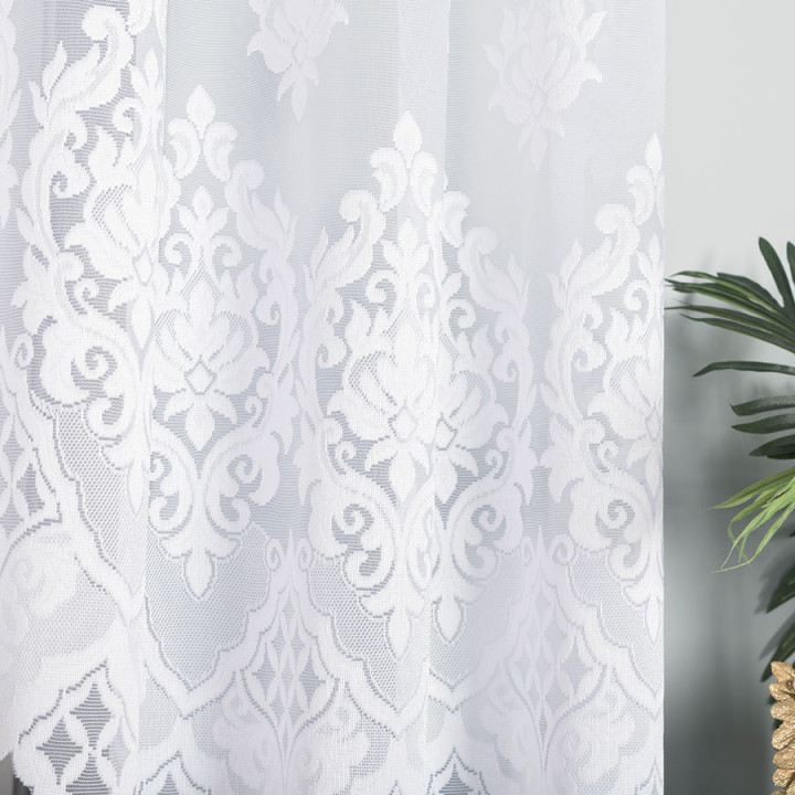 LUDMIŁA - Firanka gotowa żakardowa z podcięciem na dole - 400x160 cm - kolor biały