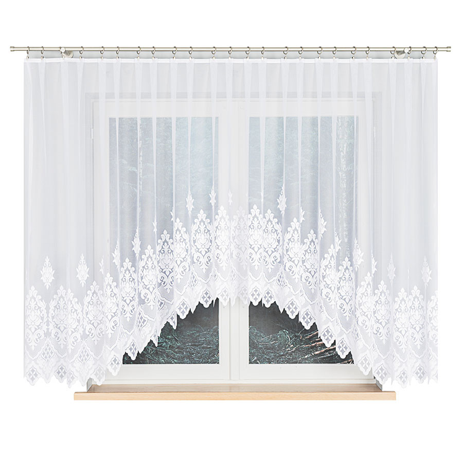 LUDMIŁA - Firanka gotowa żakardowa z podcięciem na dole - 400x160 cm - kolor biały