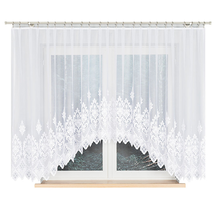 LUDMIŁA - Firanka gotowa żakardowa z podcięciem na dole - 400x160 cm - kolor biały
