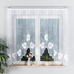GRACJANA · firanka gotowa · biała · kwiaty i liście · 300x160