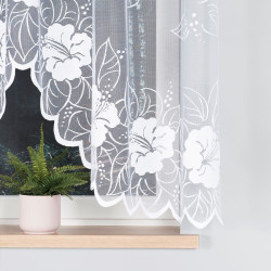 GRACJANA · firanka gotowa · biała · kwiaty i liście · 300x160