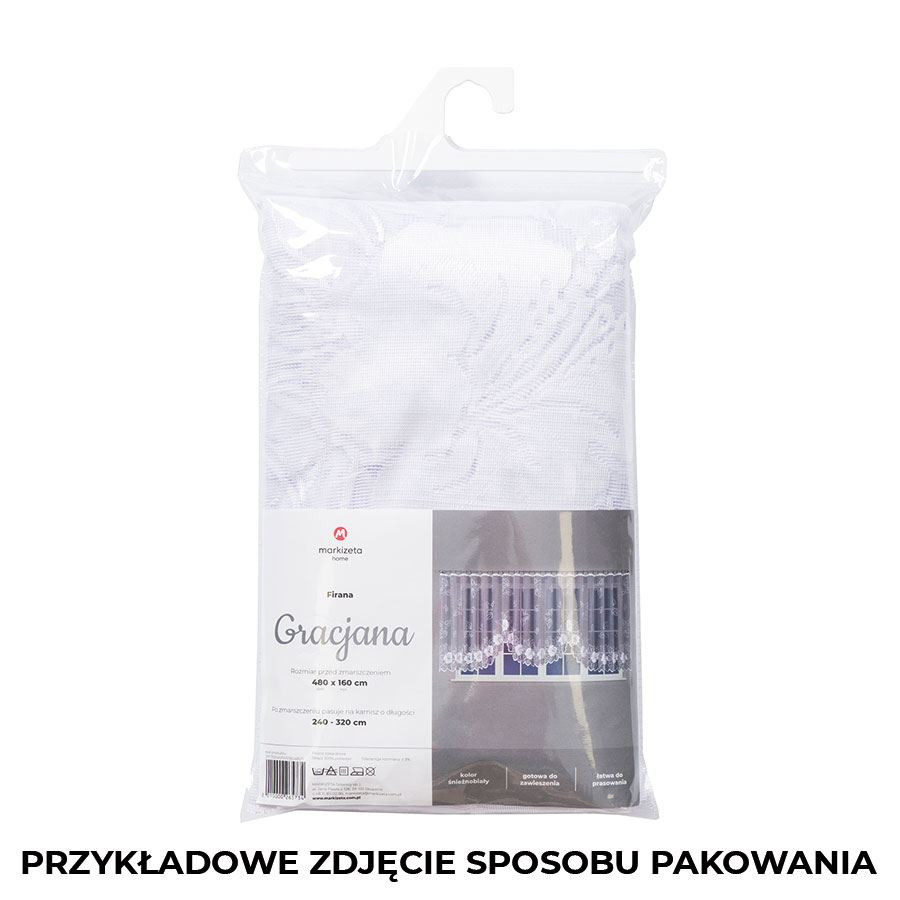 GRACJANA · firanka gotowa · biała · kwiaty i liście · 300x160