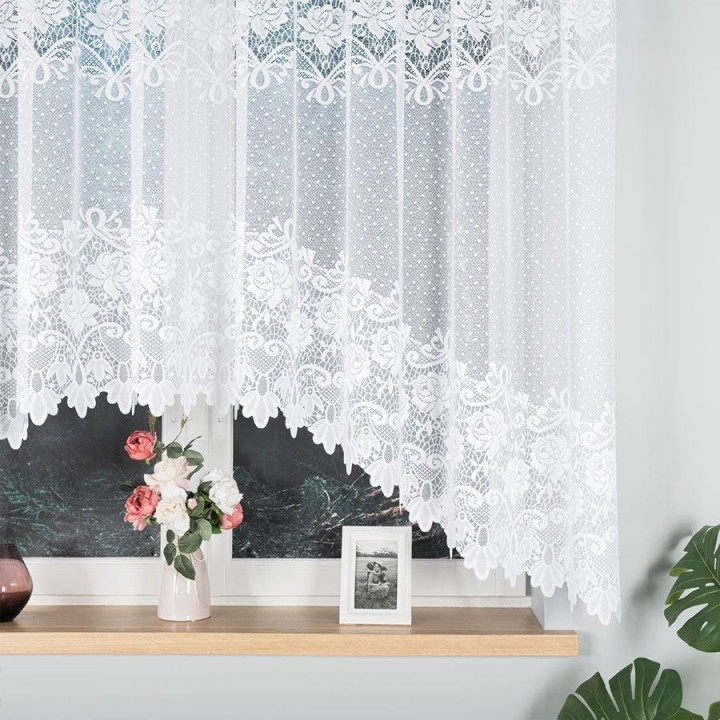 DEMETRIA - Firanka gotowa żakardowa z podcięciem na dole - 300x160 cm - kolor biały