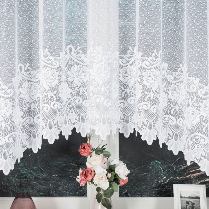 DEMETRIA - Firanka gotowa żakardowa z podcięciem na dole - 300x160 cm - kolor biały