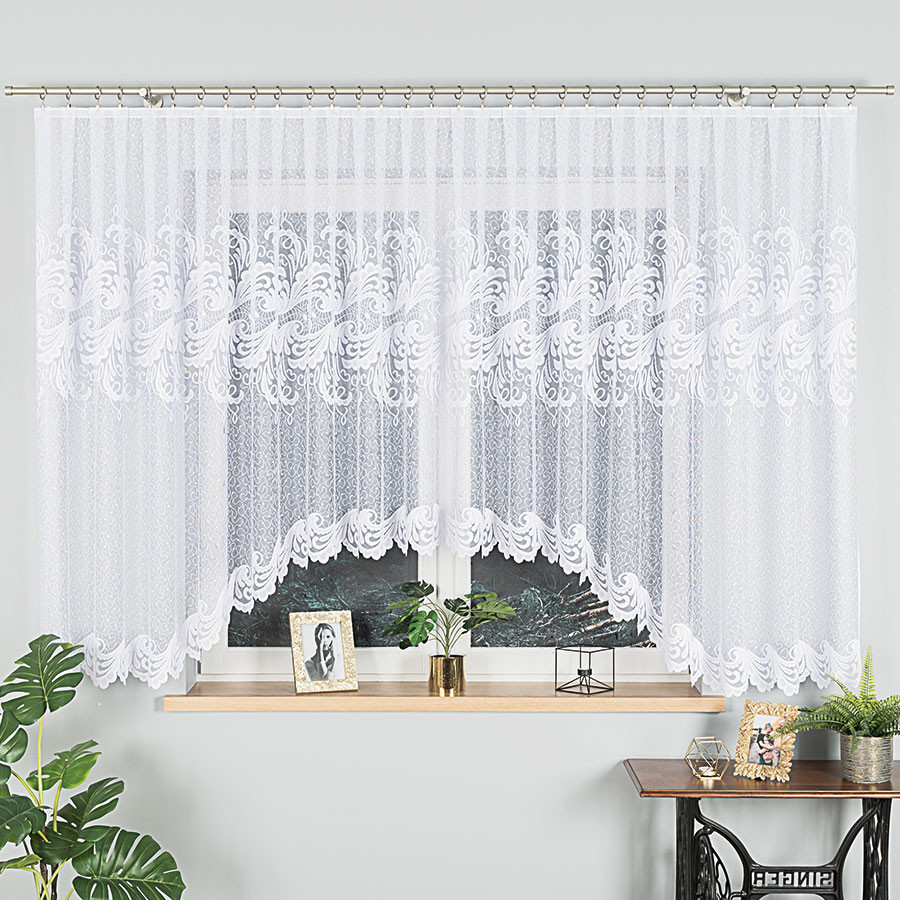 IWONA - Firanka gotowa żakardowa z podcięciem na dole - 500x160 cm - kolor biały