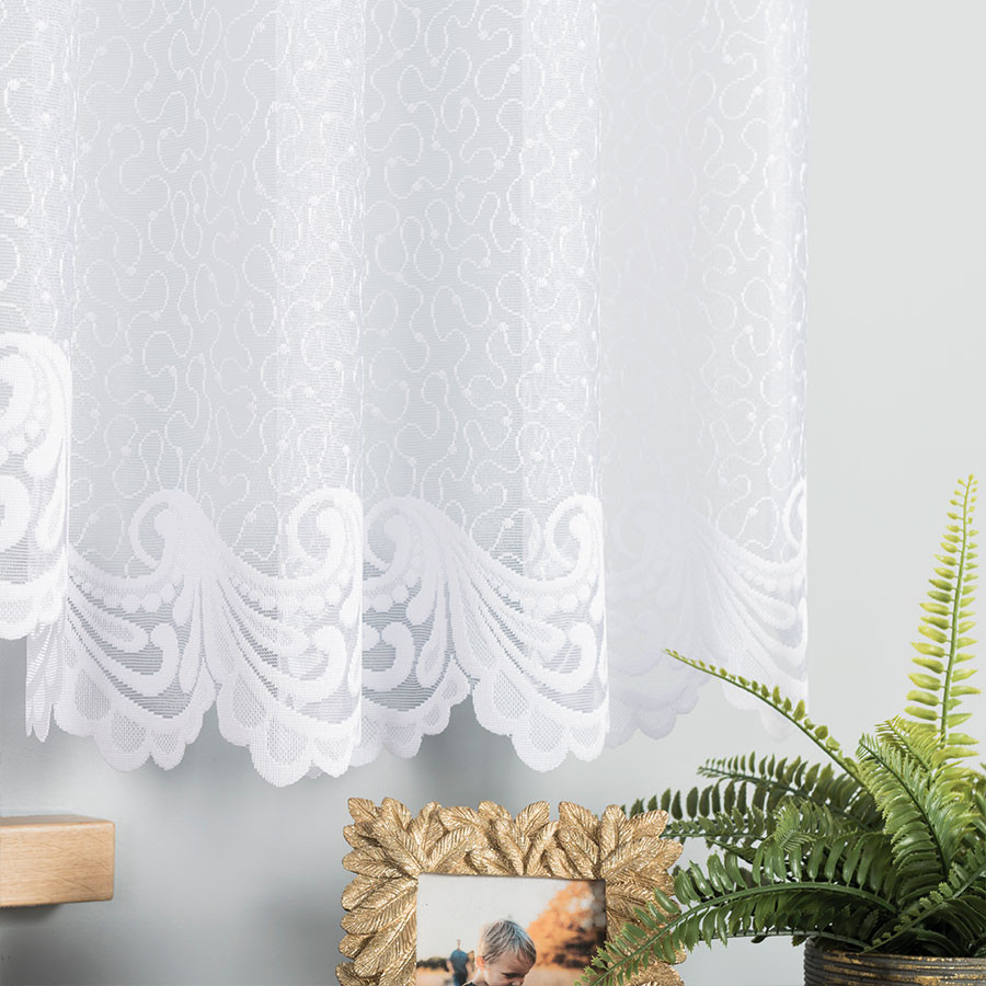IWONA - Firanka gotowa żakardowa z podcięciem na dole - 500x160 cm - kolor biały