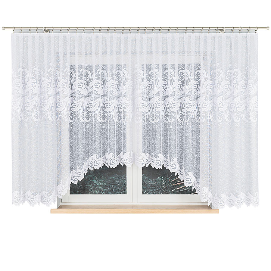 IWONA - Firanka gotowa żakardowa z podcięciem na dole - 500x160 cm - kolor biały