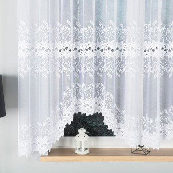 BASTIA · firanka gotowa · biała · klasyczny wzór roślinny · 400x160 2