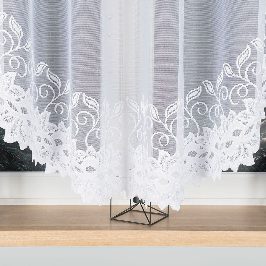 BASTIA · firanka gotowa · biała · klasyczny wzór roślinny · 400x160