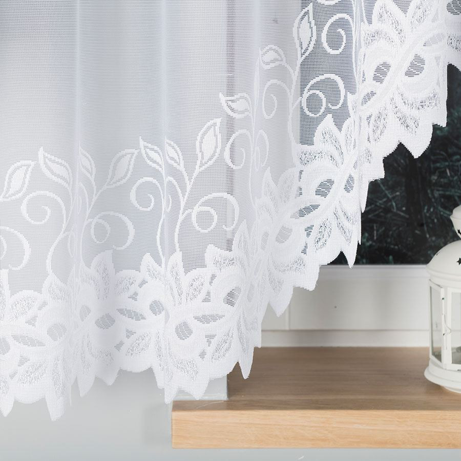 BASTIA · firanka gotowa · biała · klasyczny wzór roślinny · 400x160