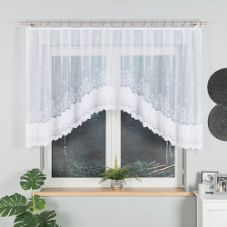 GENOWEFA - Firanka gotowa żakardowa z podcięciem na dole - 300x120 cm - kolor biały