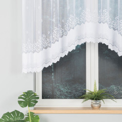 GENOWEFA - Firanka gotowa żakardowa z podcięciem na dole - 300x120 cm - kolor biały