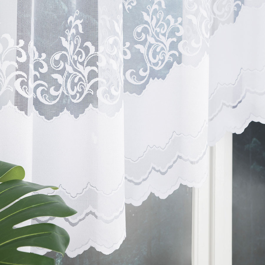 GENOWEFA - Firanka gotowa żakardowa z podcięciem na dole - 300x120 cm - kolor biały