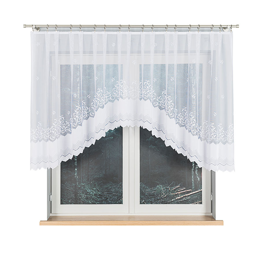GENOWEFA - Firanka gotowa żakardowa z podcięciem na dole - 300x120 cm - kolor biały