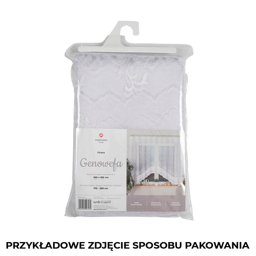 GENOWEFA - Firanka gotowa żakardowa z podcięciem na dole - 300x120 cm - kolor biały
