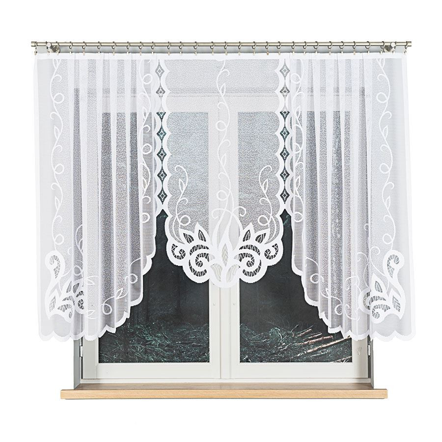 EWELINA · firanka gotowa żakardowa · biała · klasyczny wzór · 300x140