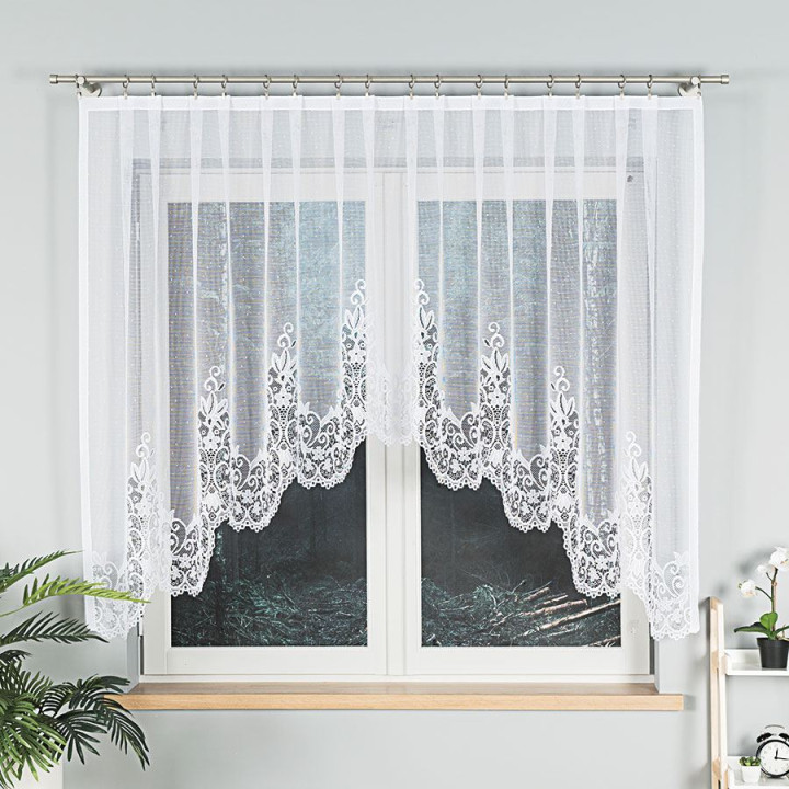 BERENIKA - Firanka gotowa żakardowa z podcięciem na dole - 330x140 cm - kolor biały