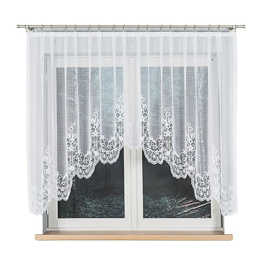 BERENIKA - Firanka gotowa żakardowa z podcięciem na dole - 330x140 cm - kolor biały