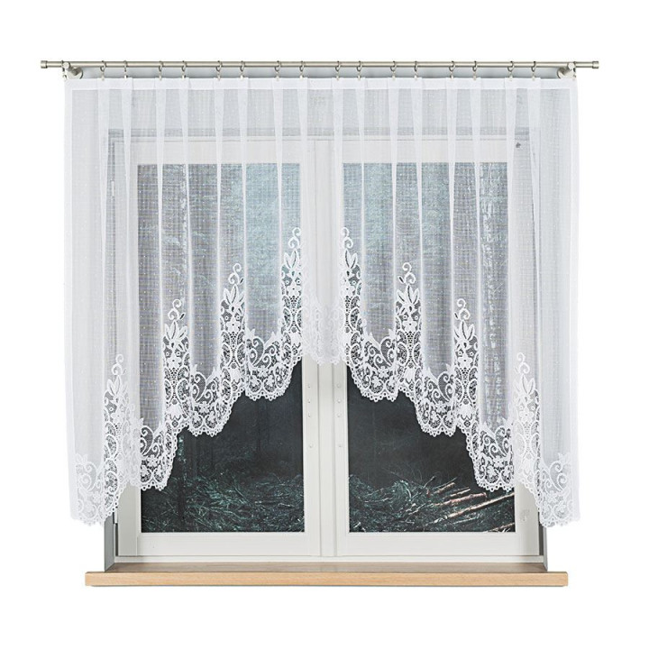 BERENIKA - Firanka gotowa żakardowa z podcięciem na dole - 330x140 cm - kolor biały