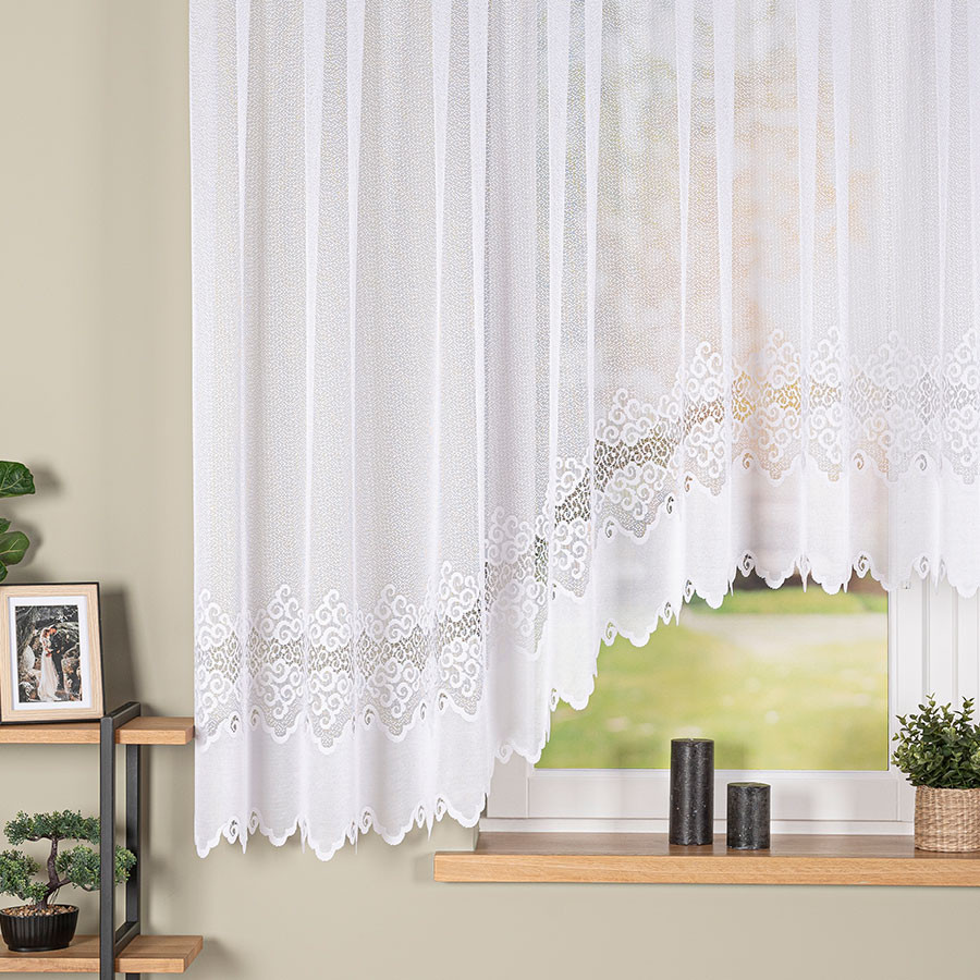 MODESTA - Firanka gotowa żakardowa z podcięciem na dole - 400x160 cm - kolor biały