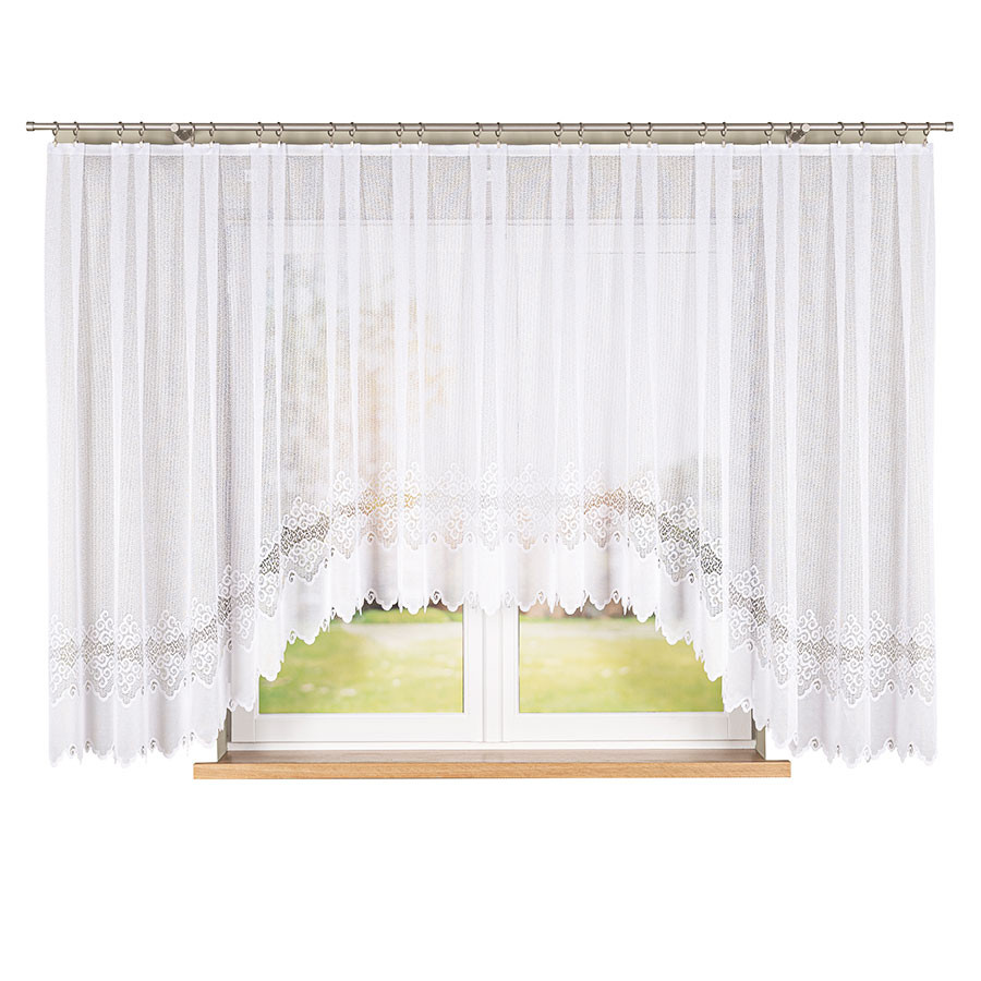 MODESTA - Firanka gotowa żakardowa z podcięciem na dole - 400x160 cm - kolor biały