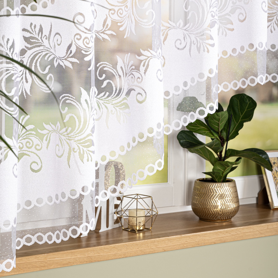 SŁAWOMIRA · firanka gotowa · biała · klasyczny wzór z podcięciem · 300x160