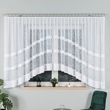 WIKTORIA - Firanka gotowa żakardowa z podcięciem na dole - 500x160 cm - kolor biały