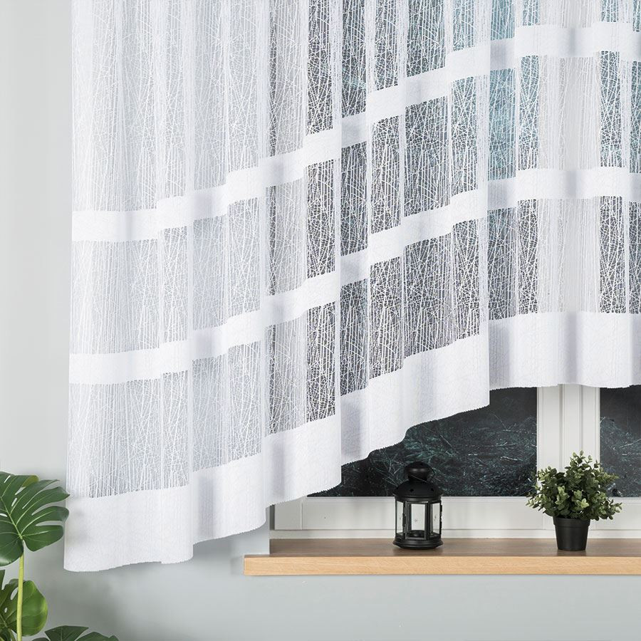 WIKTORIA - Firanka gotowa żakardowa z podcięciem na dole - 500x160 cm - kolor biały