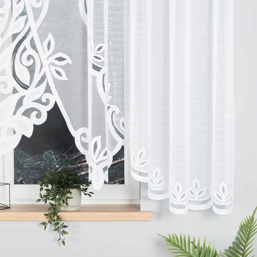 POLA · firanka gotowa · biała · klasyczny wzór z wycinanym dołem · 400x160