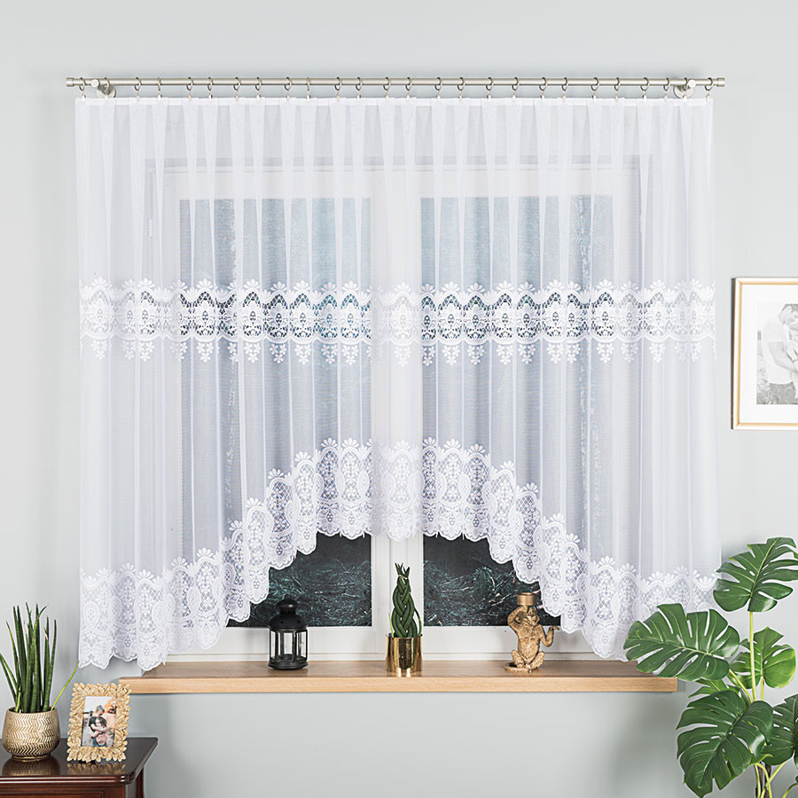 DARIA · firanka gotowa z podcięciem · biała · klasyczny wzór · 500x160