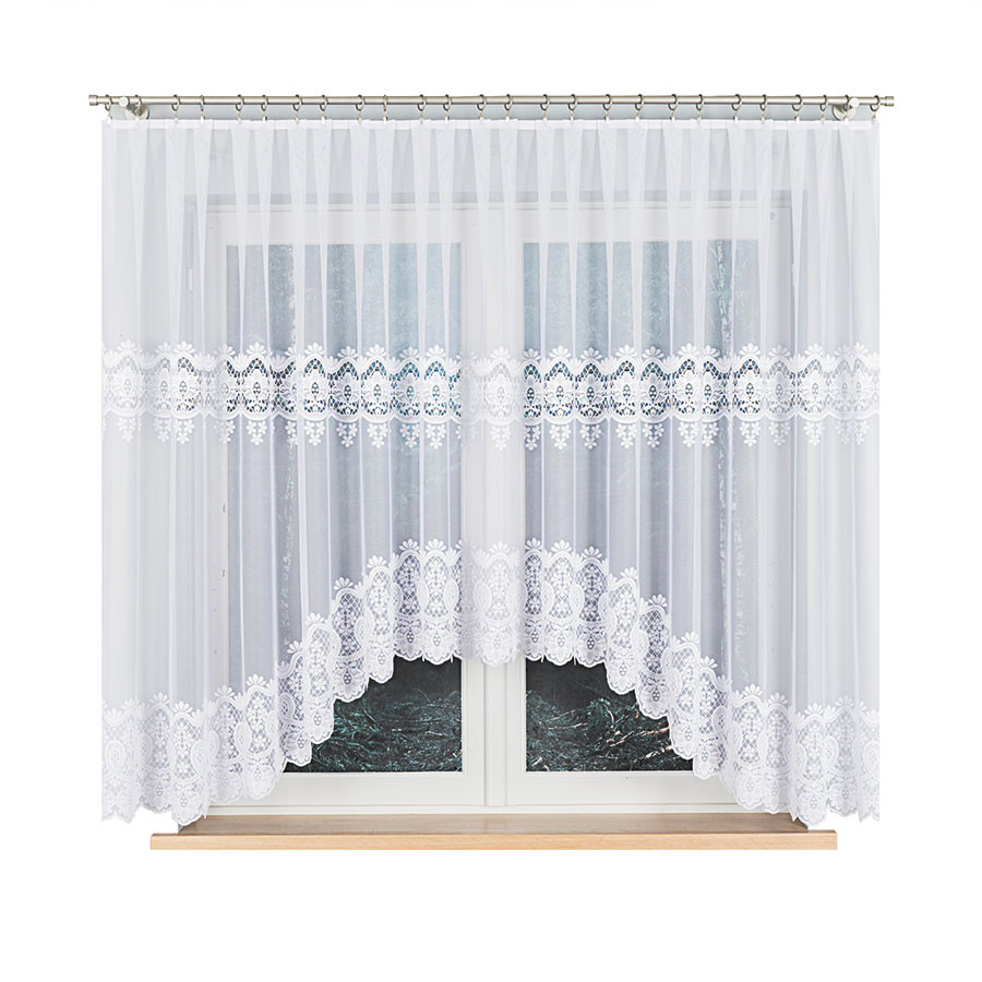 DARIA · firanka gotowa z podcięciem · biała · klasyczny wzór · 500x160