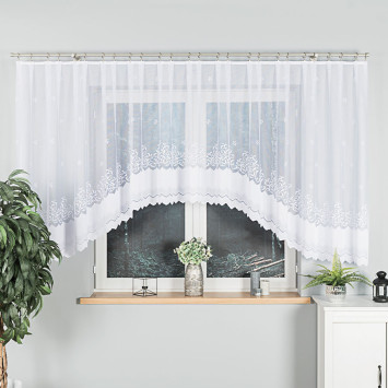 GENOWEFA - Firanka gotowa żakardowa z podcięciem na dole - 450x140 cm - kolor biały