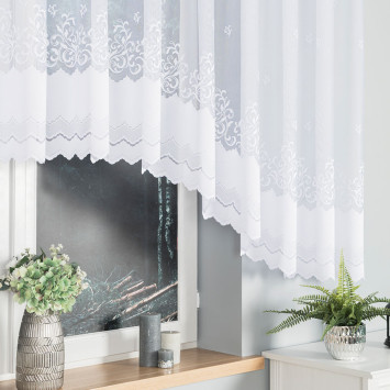 GENOWEFA - Firanka gotowa żakardowa z podcięciem na dole - 450x140 cm - kolor biały 2