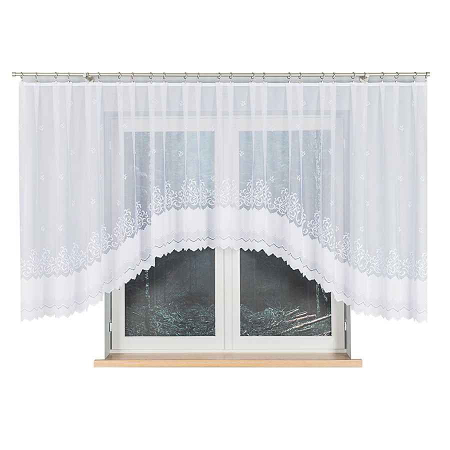 GENOWEFA - Firanka gotowa żakardowa z podcięciem na dole - 450x140 cm - kolor biały