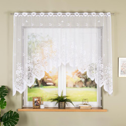 SARA - Firanka gotowa żakardowa z podcięciem na dole - 250x140 cm - kolor biały