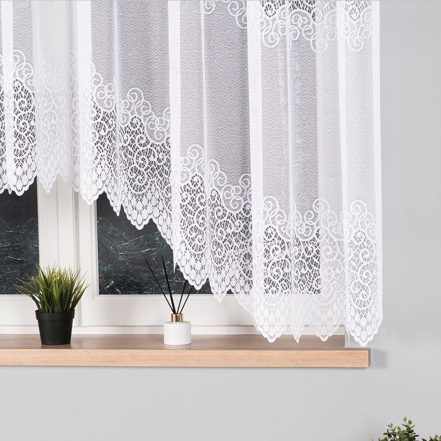 VIOLETTA · firanka gotowa z podcięciem · biała · klasyczny wzór · 300x160