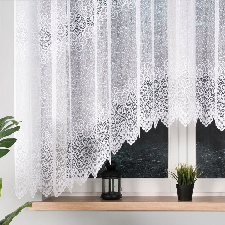 VIOLETTA · firanka gotowa z podcięciem · biała · klasyczny wzór · 300x160