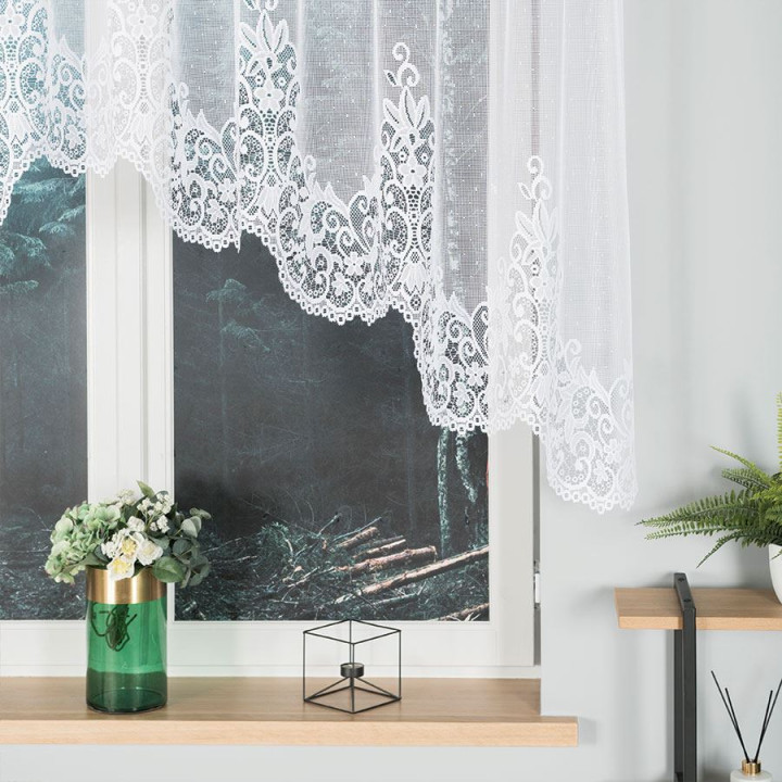 BERENIKA - Firanka gotowa żakardowa z podcięciem na dole - 300x120 cm - kolor biały